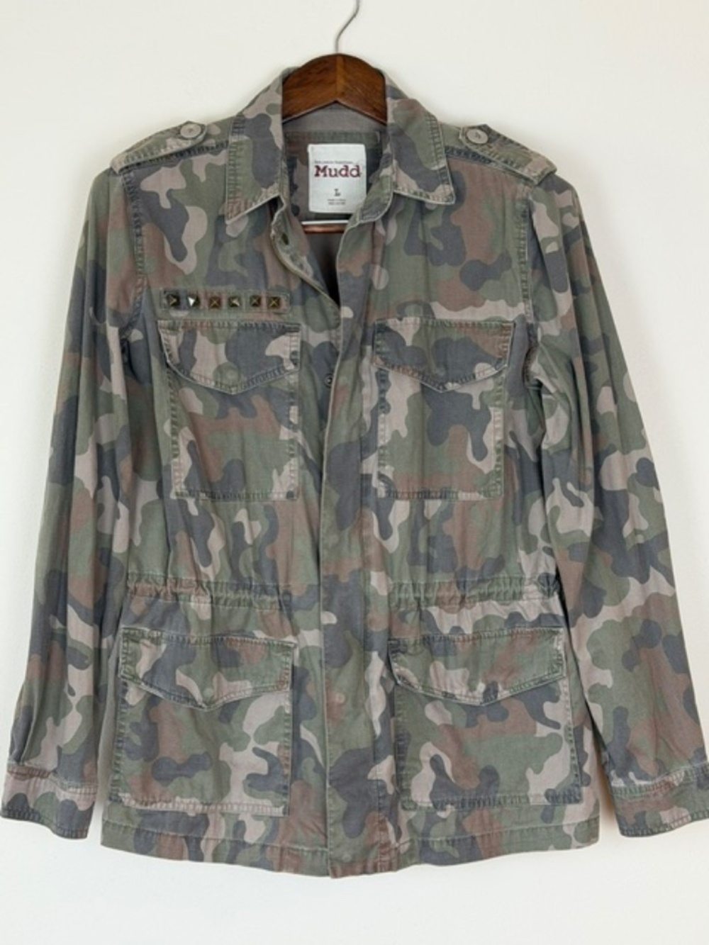 Vintage Y2K Mudd Camouflage Utility Jacket Zip and Snap Drawstring Waist Large